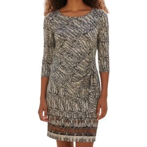 VINTAGE Max Studio Retro Print Dress Drop Waist Tied Side  Long Sleeve Size M